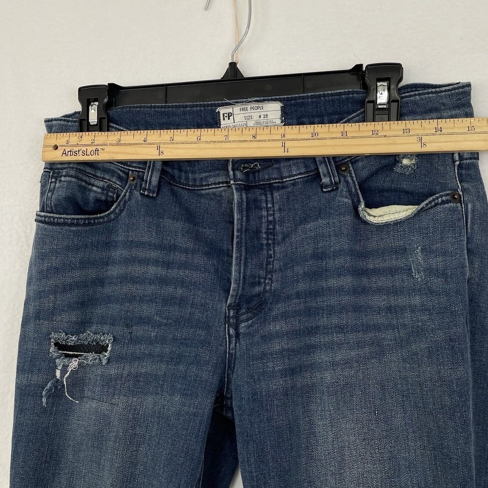 Free People Skinny Jeans Women 28 Blue Distressed Ripped Mesh Underlay Butto Fly - Picture 4 of 11